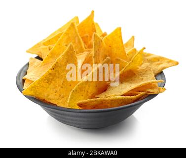 bowl of corn chips nachos isolated on white background Stock Photo