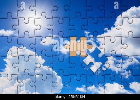 Clean cloud sky puzzle overlay for important part to making good environment concept. Stock Photo