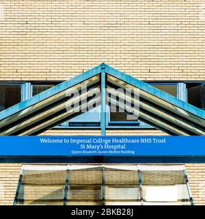 Entrance Canopy Of Imperial College Healthcare NHS Trust St Mary’s Hospital In London, UK Stock Photo