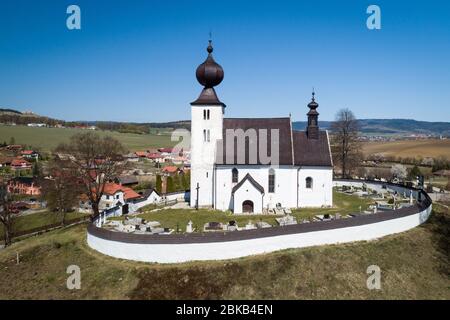 Aerial view of early-Gothic church of the Holy Spirit at Zehra, Slovakia. UNESCO heritage site Stock Photo