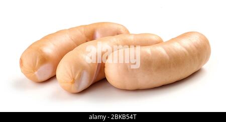 fresh boiled pork sausages isolated on white background Stock Photo
