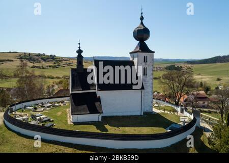 Aerial view of early-Gothic church of the Holy Spirit at Zehra, Slovakia. UNESCO heritage site Stock Photo