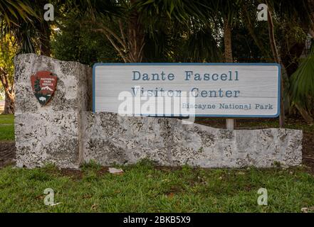 Biscayne National Park, United States: Dante Fascell Visitors Center Sign at park outside of Miami Stock Photo