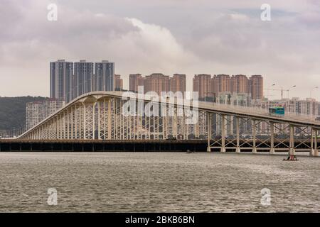 Hong Kong–Zhuhai–Macau Bridge (HZMB), worlds longest sea bridge (55km) across the Pearl River estuary in Macau, China Stock Photo