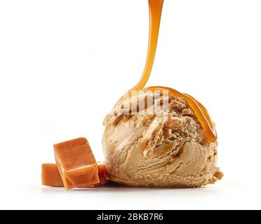 ice cream with caramel sauce isolated on white background Stock Photo ...