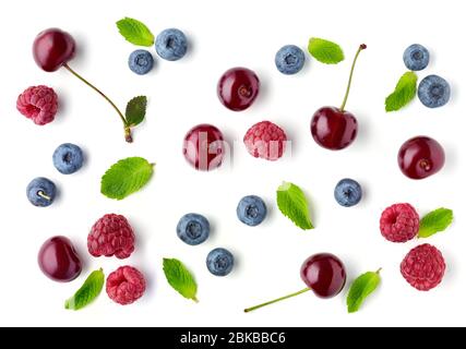 fresh berries pattern isolated on white background, top view Stock Photo