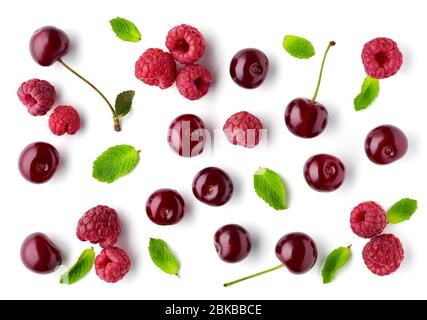 fresh berries pattern isolated on white background, top view Stock Photo