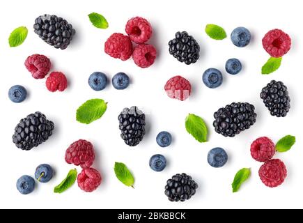 fresh berries pattern isolated on white background, top view Stock Photo