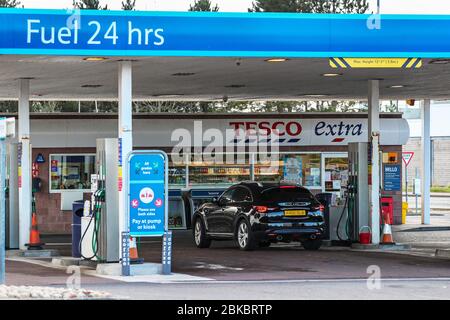 Tesco Extra 24 hours fuel filling station, Irvine, Scotland, UK Stock Photo