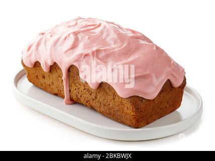 sweet bread covered with raspberry white chocolate isolated on white background Stock Photo