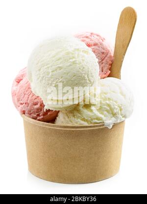 Ice cream balls in paper cup isolated on white background Stock Photo