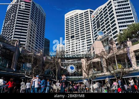 The Cockle Bay Wharf, a waterfront entertainment area in Darling Harbor, Sydney, Australia Stock Photo