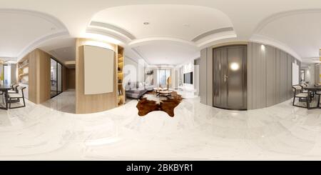 360 degrees home interior, living and dining space Stock Photo