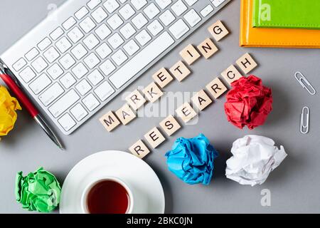 Marketing research concept with letters on cubes Stock Photo
