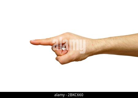 Hand points forward on white isolated background Stock Photo