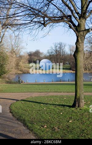 Sky Mirror Turning the World Upside Down Exhibition Serpentine Gallery Kensington Gardens, London W2 2UH by Anish Kapoor Sculptor Stock Photo