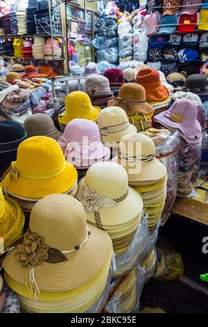 Hats, Cho Dong Xuan, market hall, old quarter, Hanoi, Vietnam Stock Photo