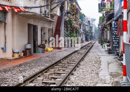 Hanoi Train Street, at Tran Phu street, Cua Dong district, Hanoi, Vietnam Stock Photo