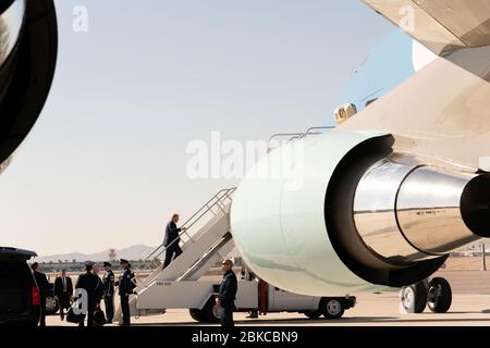 President Donald J. Trump boards Air Force One at McCarran International Airport, in Las Vegas Wednesday, Feb. 19, 2020, en route to Palm Spring International Airport in Palm Springs, Calif. President Trump in California Stock Photo