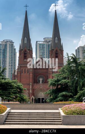 St. Ignatius Cathedral Xujiahui Cathedral, Roman Catholic church located in Xujiahui district in Shanghai, China, most famous cathedral in Shanghai an Stock Photo