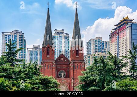 St. Ignatius Cathedral Xujiahui Cathedral, Roman Catholic church located in Xujiahui district in Shanghai, China, most famous cathedral in Shanghai an Stock Photo