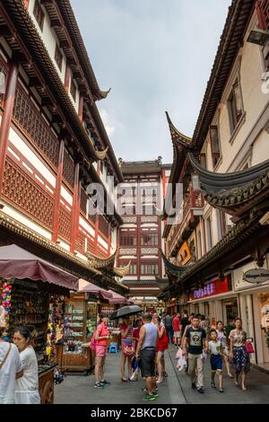 Shanghai / China - July 29, 2015: Street markets and tourist shops at the Old City God Temple commercial area in the old part of Shanghai, China. Part Stock Photo