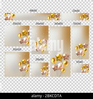 Banners of different sizes with Balloon Collection Set. Holiday and Happy Birthday Poster Background. Vector illustration Stock Vector