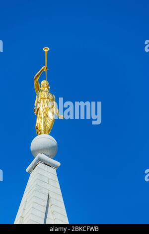 Salt Lake City LDS Temple in Temple Square. This temple took 40 years to build in the 1800s by the Church of Jesus Christ of the Latter-Day Saints. Stock Photo