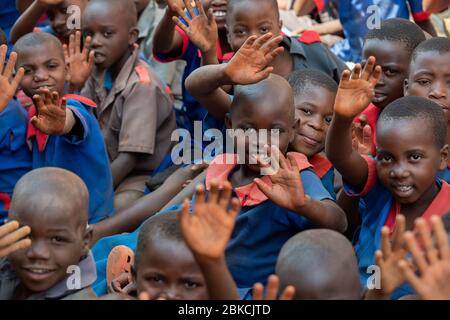 During First Lady Melania Trump's visit to Chipala Primary School in Lilongwe, Malawi, on October 4, 2018, schoolchildren were taught both English and Chichewa languages. The visit highlighted the U.S. commitment to supporting education in Africa. Stock Photo