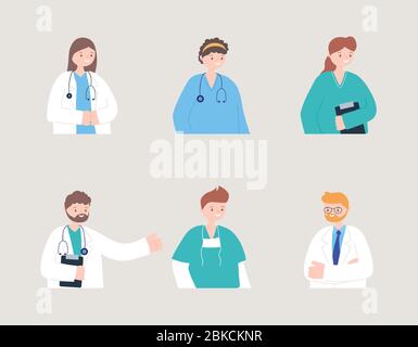 doctors and nurses, portrait nurses physicians staff group medical vector illustration Stock Vector