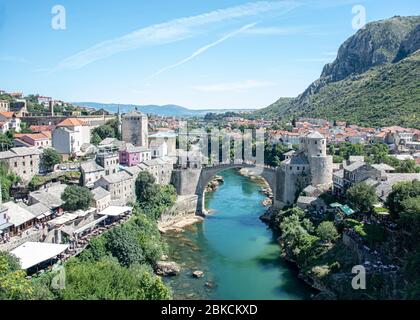 Bosnia and Herzegovina, Mostar - June 2018: Stari Most is a rebuilt 16th-century Ottoman bridge in the city of Mostar in Bosnia and Herzegovina The or Stock Photo