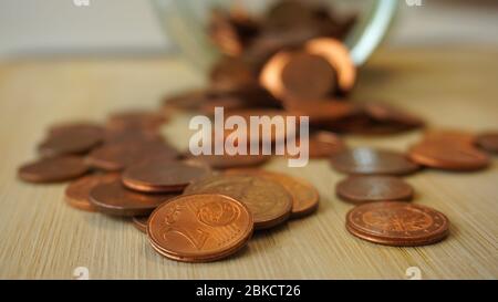 Close up cent coins in the glass Stock Photo