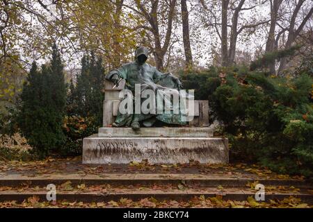 Budapest, Hungary, Illustrative Statue of Anonymous the Notary of King Bela in the Vajdahunyad Castle Stock Photo