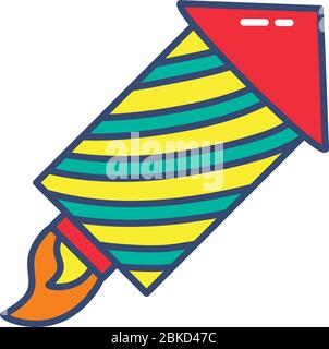 rocket firework icon over white background, line and fill style, vector illustration Stock Vector