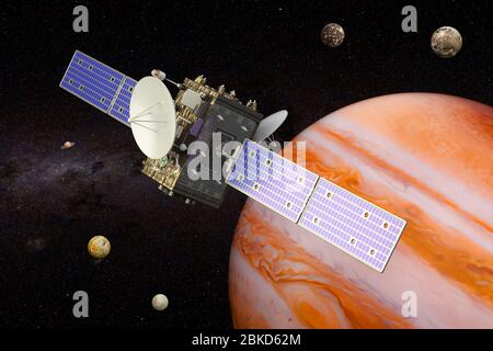 Space probe orbiting Jupiter, 3D rendering Stock Photo