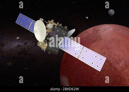 Space probe orbiting Mars, 3D rendering Stock Photo