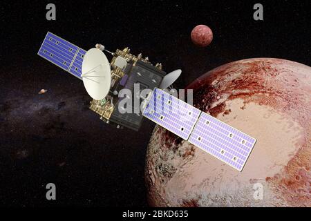 Space probe orbiting Pluto, 3D rendering Stock Photo