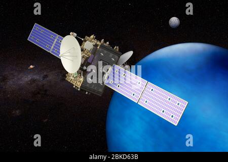 Space probe orbiting Neptune, 3D rendering Stock Photo