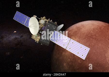 Space probe orbiting Mercury, 3D rendering Stock Photo