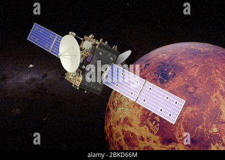 Space probe orbiting Venus, 3D rendering Stock Photo