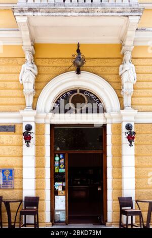 Caffe Garibaldi, coffee bar, pub, coffee shop front door, entrance. Gorizia, Italy, Europe, EU Stock Photo