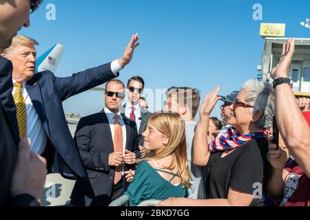 President Donald J. Trump disembarks Air Force One at Los Angeles International Airport in Los Angeles Tuesday, September 17, 2019, and is greeted by guests and supporters. President Trump in California Stock Photo