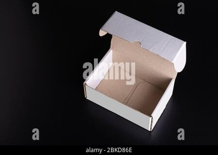 Rectangular white box on black background, Psd smart object layers mock up template Stock Photo