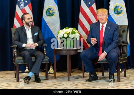 President Donald J. Trump participates in a bilateral meeting with El Salvador President Nayib Bukele Wednesday, Sept. 25, 2019, at the InterContinental New York Barclay in New York City. #UNGA Stock Photo