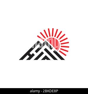 colorful mountain sun simple triangle stripes geometric logo vector Stock Vector