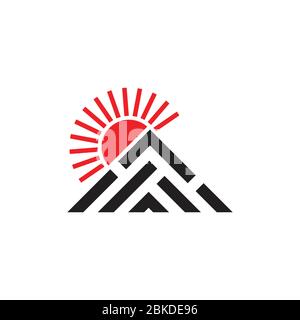 colorful mountain sun simple triangle stripes geometric logo vector Stock Vector