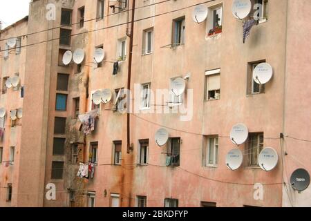 Communist -era apartment buildings for factory workers and their families in Zarnesti, Romania Stock Photo