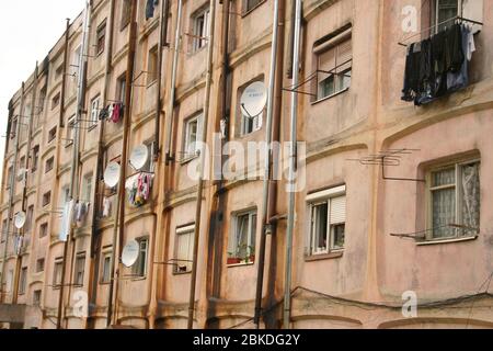 Communist -era apartment buildings for factory workers and their families in Zarnesti, Romania Stock Photo