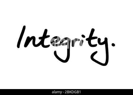 Integrity handwritten on a white background. Stock Photo