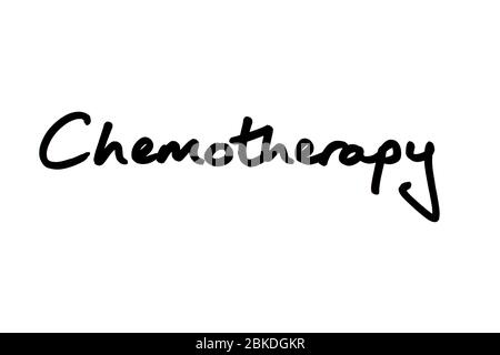 Chemotherapy handwritten on a white background. Stock Photo